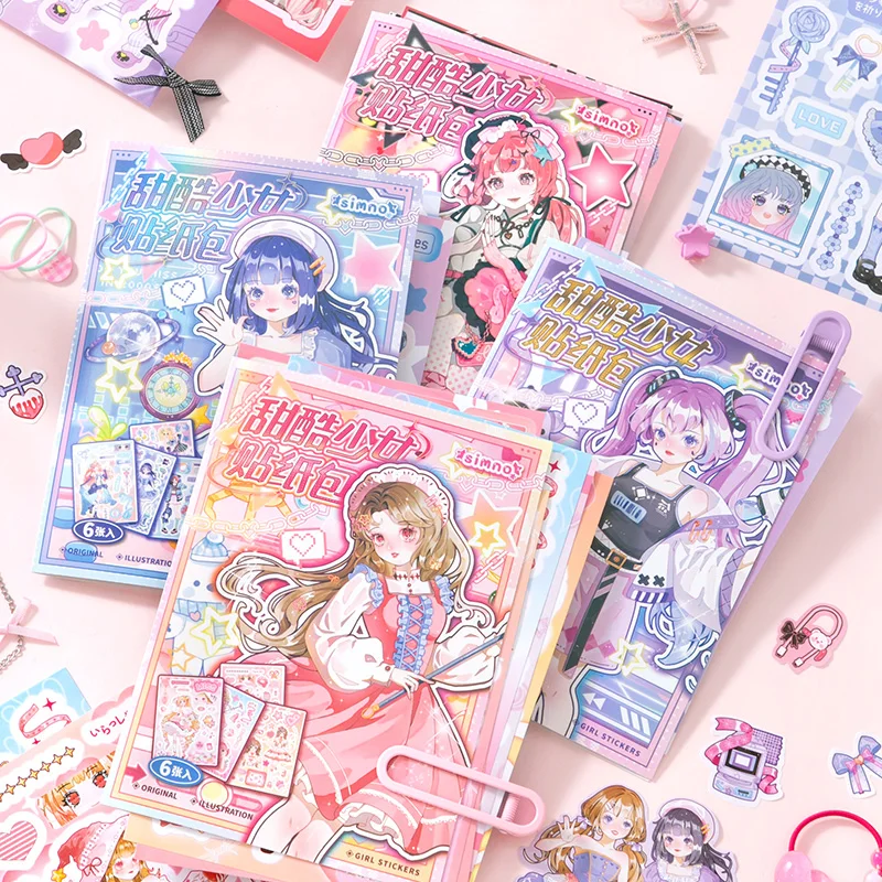 

6pcs Cartoon Girls Decorative Decal Fun DIY Hand account Sticker for Diary Planner Scrapbook School Supply Stationery Stickers