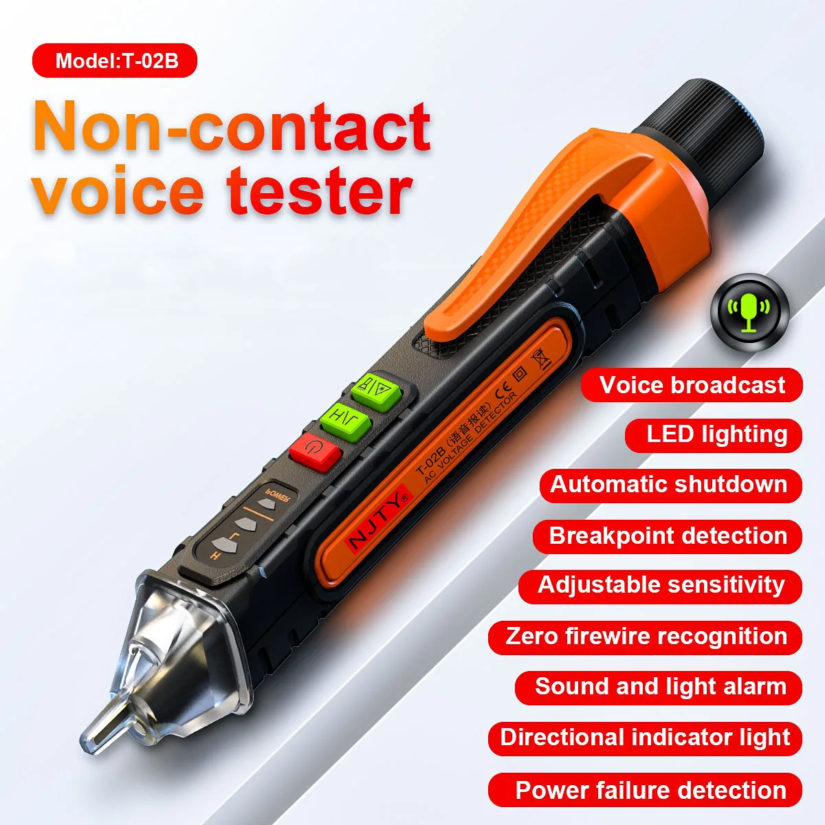 NJTY T02A T02B Non-Contact Voltage Detector AC 12-1000V Live/Neutral Wire Tester Identifier Breakpoint Finder  DIY Tools