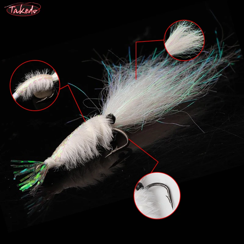 TAKEDO 6PCS/BOX 4# 6# 8# 10# 12# Fly Fishing Hook Bait Artificial Shrimp Shape Fishhook Lure For Pout Mandarin Fish