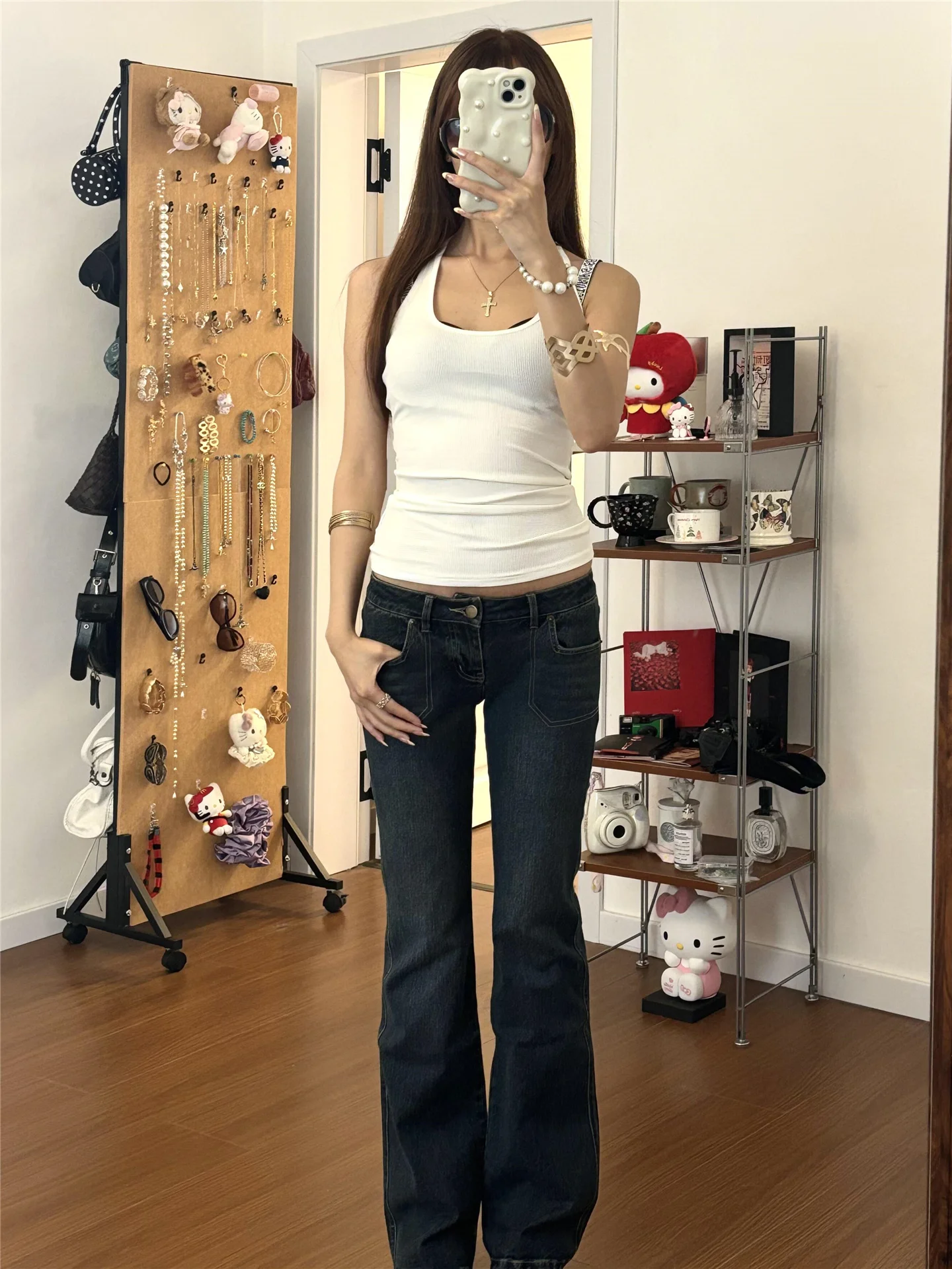 

Retro American Y2K Low Waist Bell Bottom Jeans Women's Spring Slimming Long Casual Pants Cotton Soft Washed Casual Scene