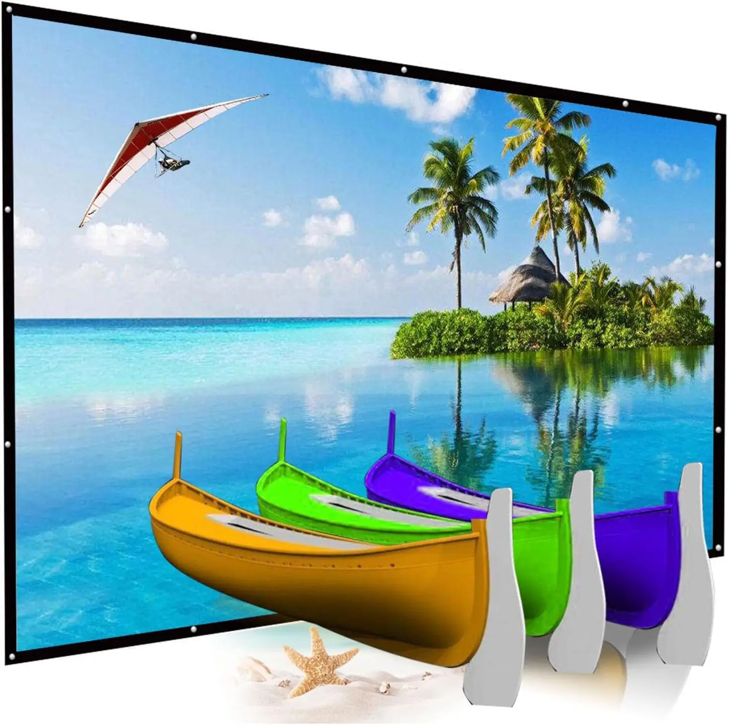 200インチポータブルプロジェクタースクリーン、16:9折りたたみ式HD屋外映画スクリーン、ホームシアター、キャンプ、パーティー用