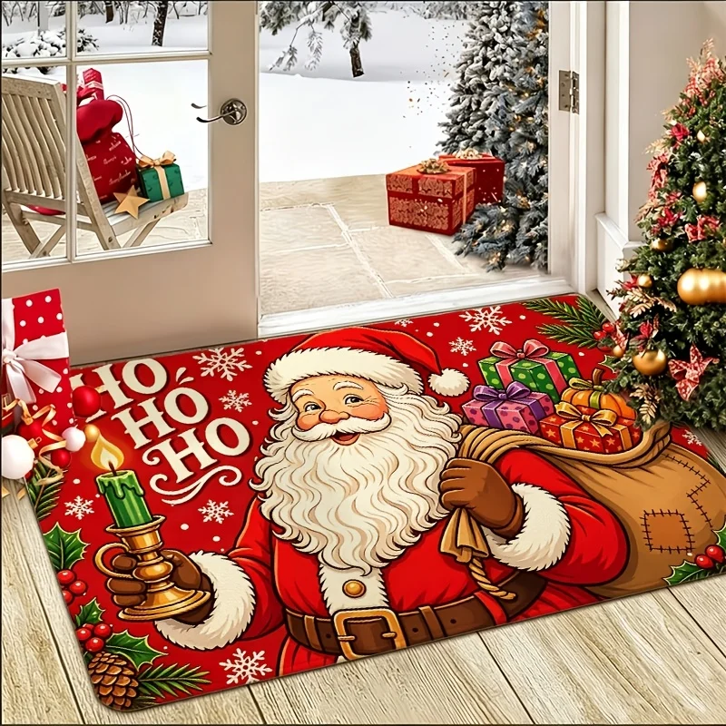 Santa Claus Ho Ho Ho Print Door Mat household decorative front entry patio cabin camper backyard seasonal floor rug gift