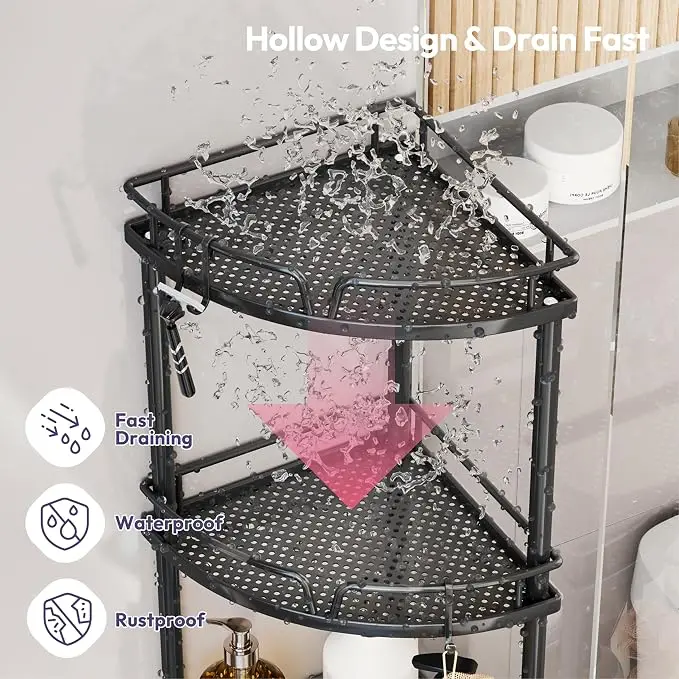 4 Tier Rustproof Shower Stand Corner Shelf Durable Adjustable Shower Rack For All Spaces