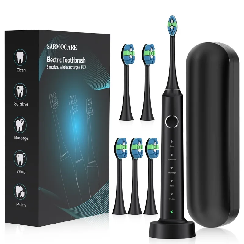 Electric Toothbrush USB Rechargeable Dental Electric Brush Automatic Ultrasonic IPX7 Waterpoof Toothbrush with 6 Brush Heads