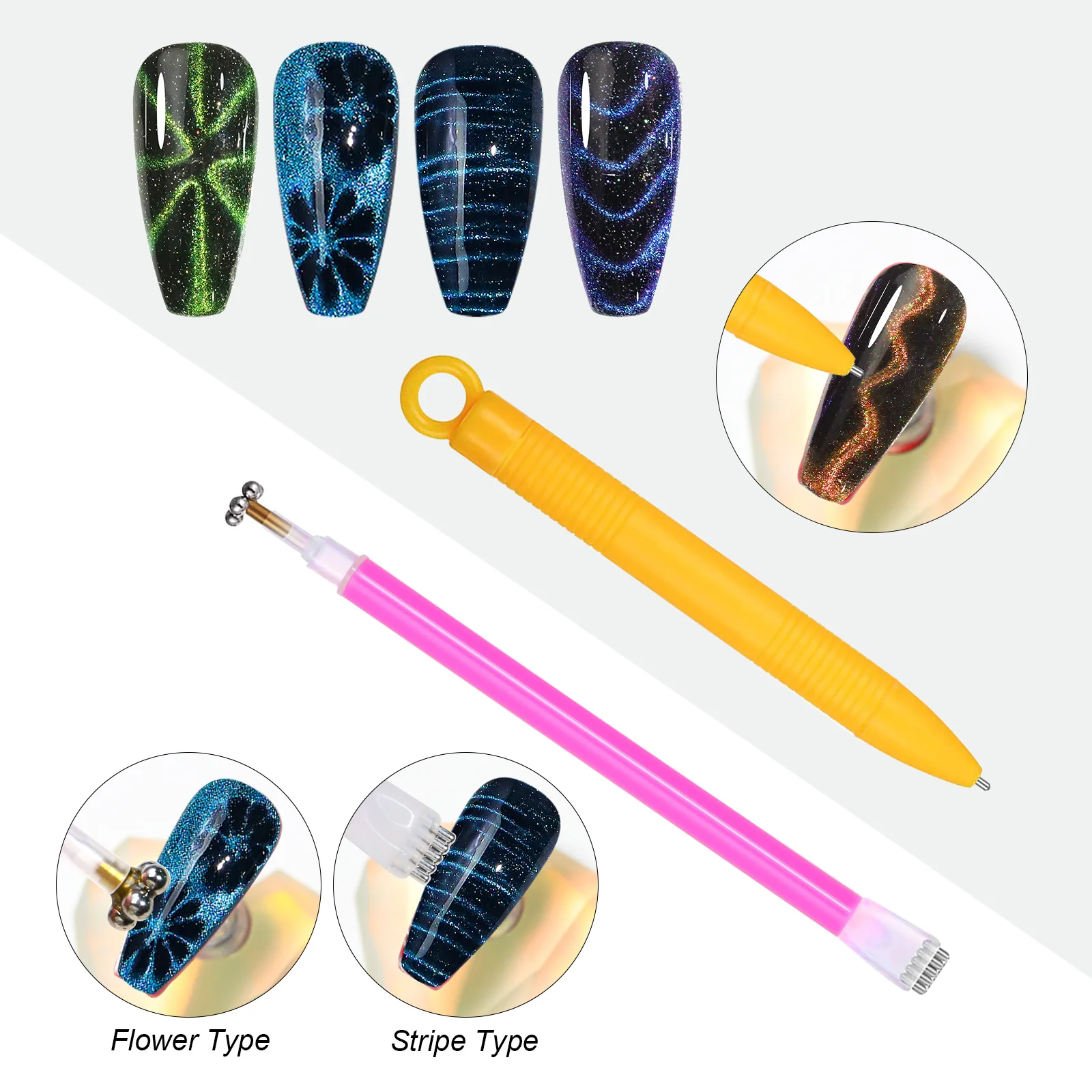 10pcs Nail Art Magnetic Wand Pen Set for 3D Cat Eye Gel Painting Nail Art Magnetic Wand UV/LED Gel Polish Nail Art Design Tools