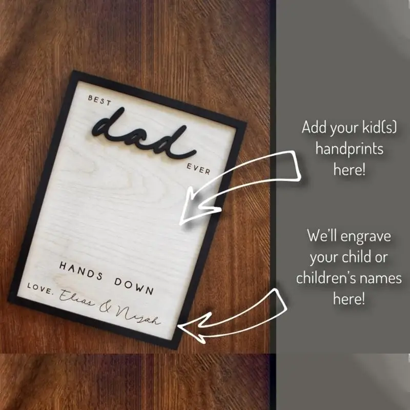 R53C Engravable Wooden Handprint Display Board Picture Frame Gift For Loving Dads