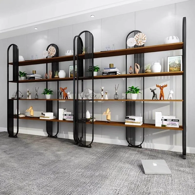 

Italian Luxury Iron Bookshelf Nordic Creative Floor Solid Wood Storage Rack Living Room Home Furniture Estante Industrial FYBK