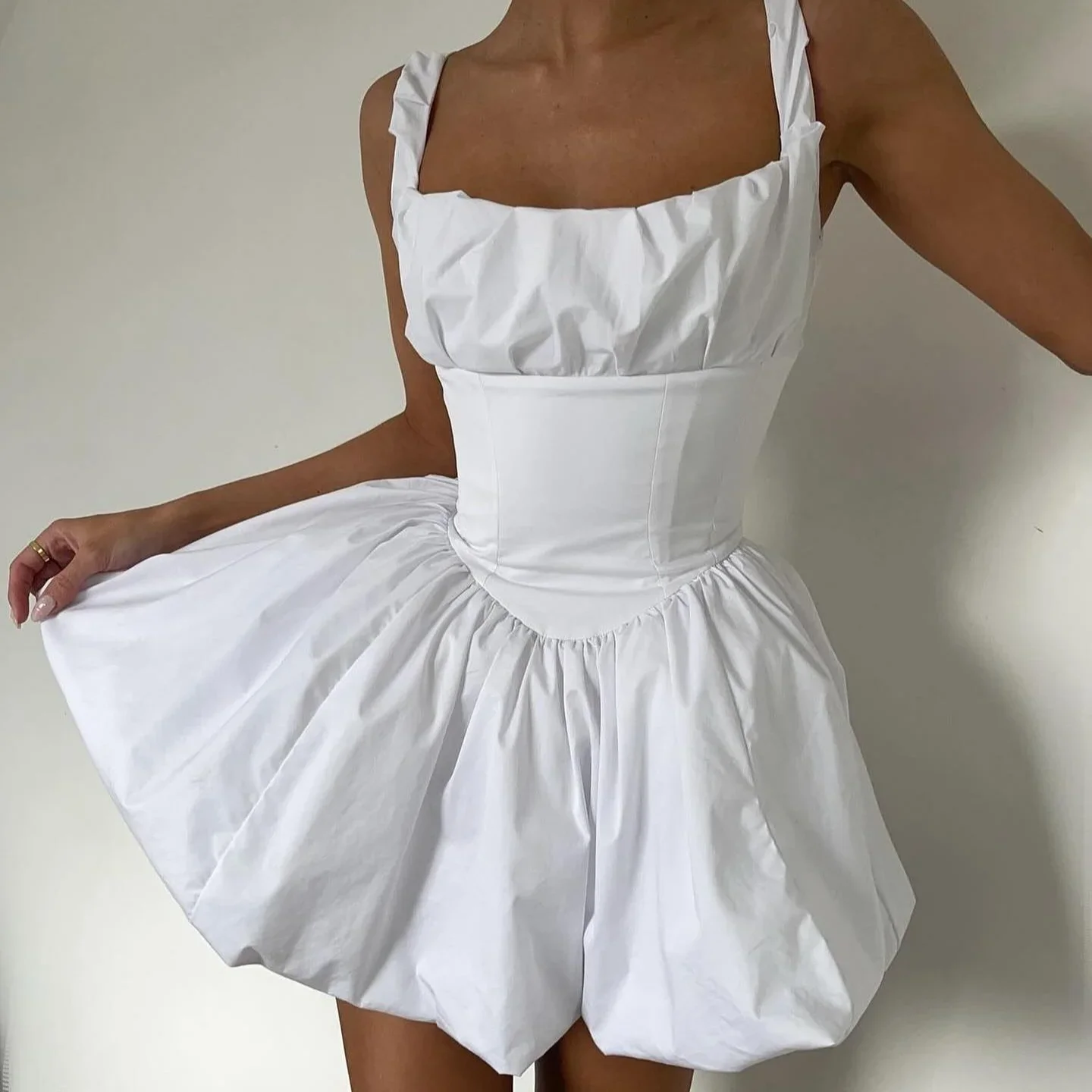 Suninheart verão vestido de uma peça 2024 recém chegados uma linha curto vestido branco mini sem mangas vestidos de festa roupas femininas