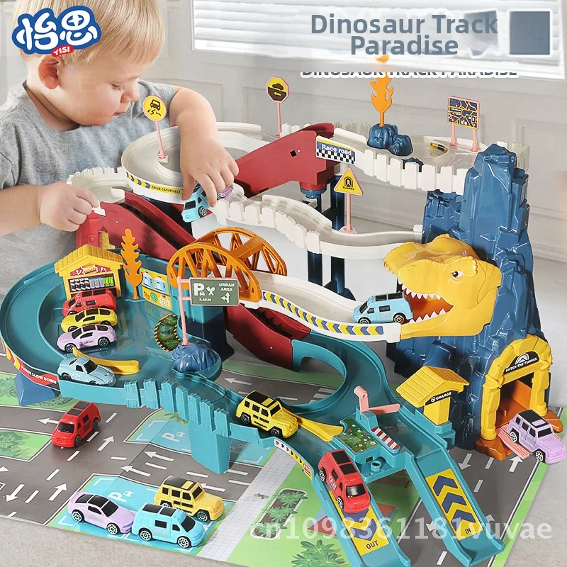 Dinosaurio temático Panshan carretera carril parque aventura estacionamiento juguete para niños pista eléctrica bobinado ciudad carretera