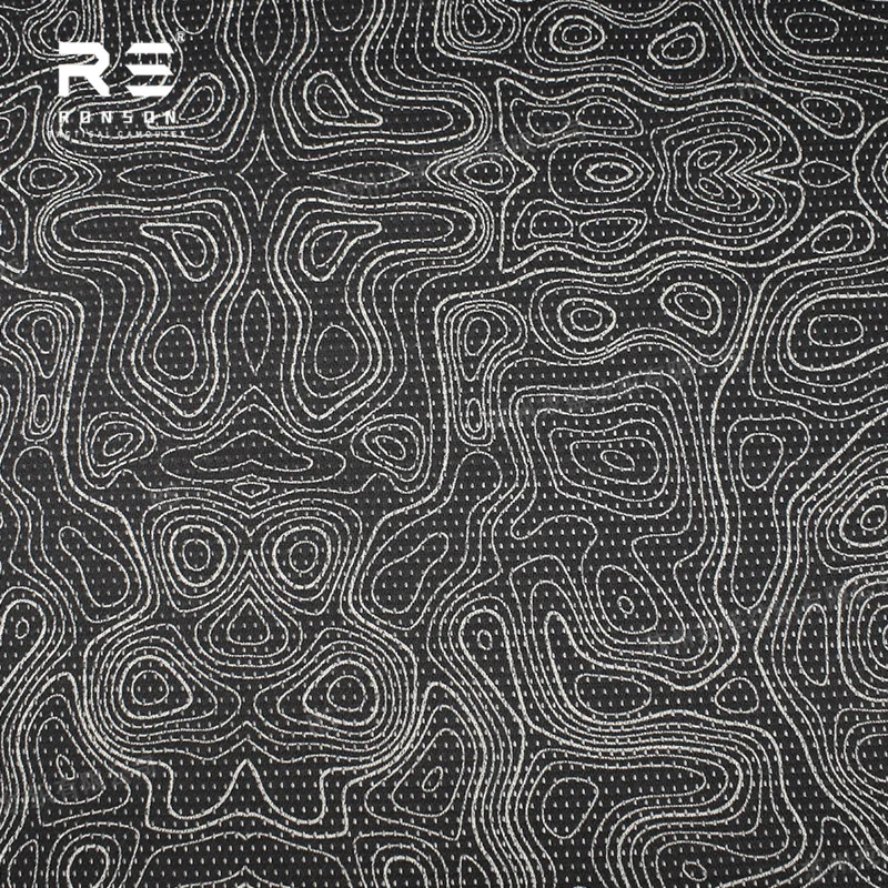 Topografía Camuflaje Negro Impreso 120gsm Peso ligero Tela de malla de poliéster impresa de doble cara Estiramiento para mascarilla táctica