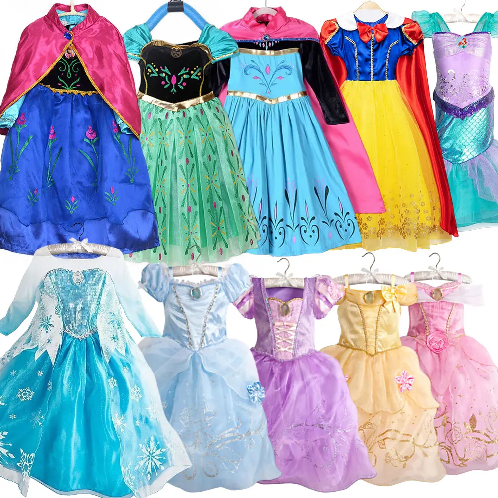Kid Halloween Princess Costume Anna Green Dress Aurora Carnival Snow White Christmas Gift Rapunzel Party Birthday Moana Disguise
