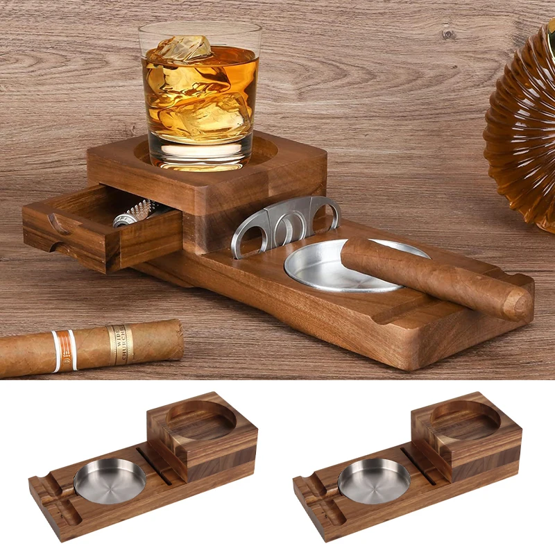 

2025 New Wooden Cigar Ashtray Beverage Solid Wood Coaster Whiskey Tray Cigar Holder Cigar Box