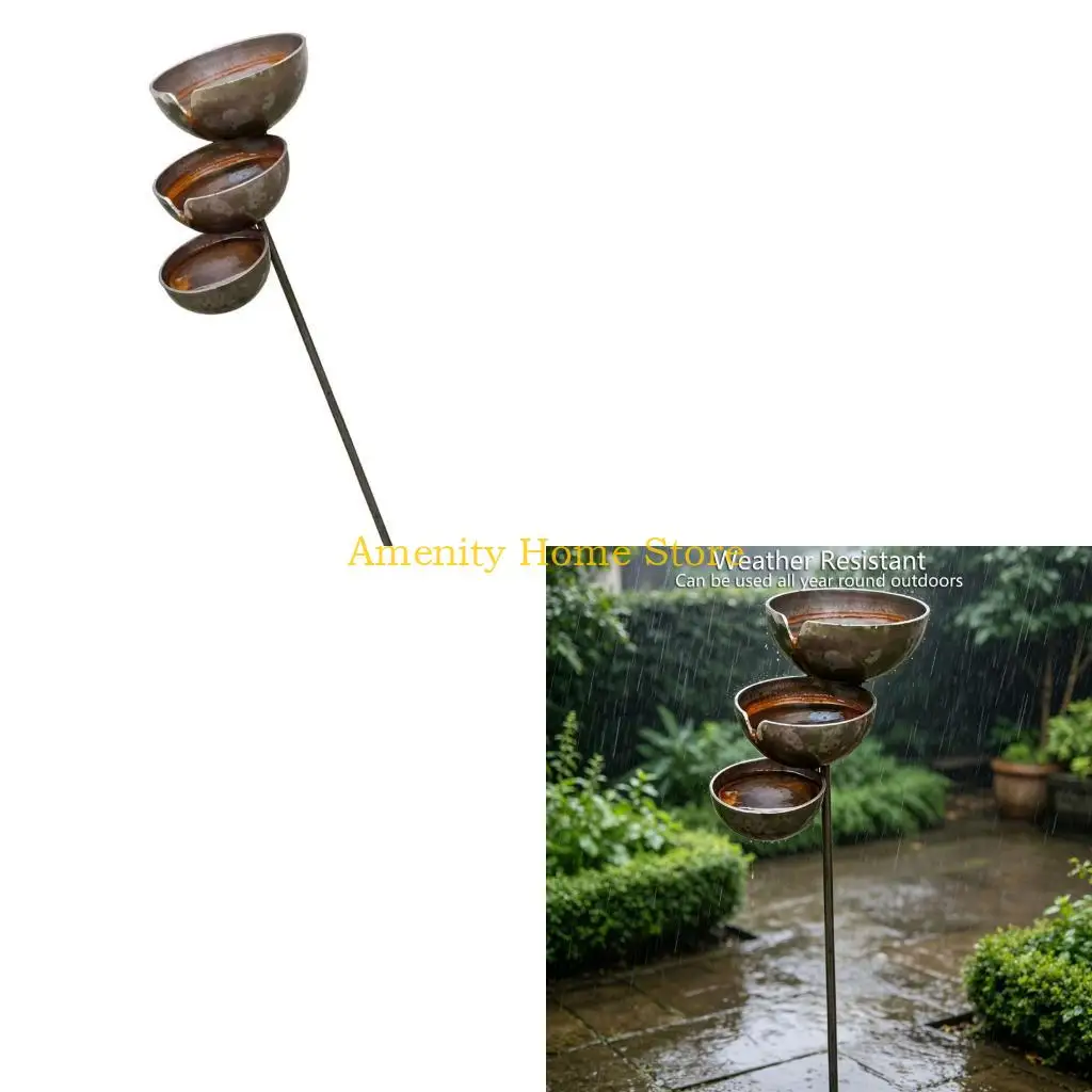F26C Outdoor Metal Garden Stake Decorative Metal Bird Bath Feeder Antique Styles Garden Watering Station For Birds And Pet With