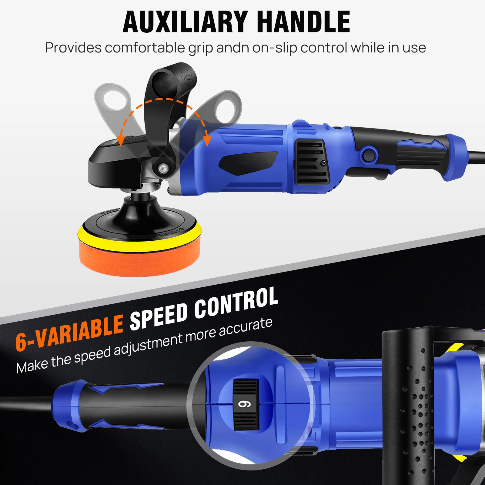 Electric Dual Action Polisher for Car, 1400W Electric Polishing Machine, 800-3500 RPM, 150-180mm, 6 Variable Speed Control