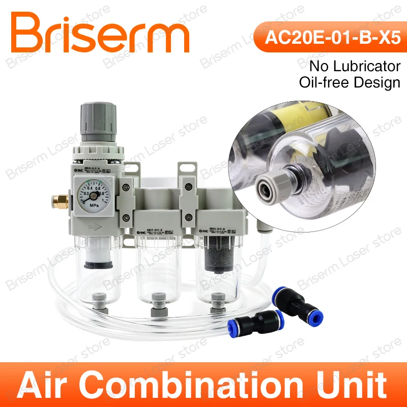 AC20E-01-B-X5 Air Combination Unit Triple Air Source Processor Filter Regulator 3-Stage Precision CDA Filtration Assembly