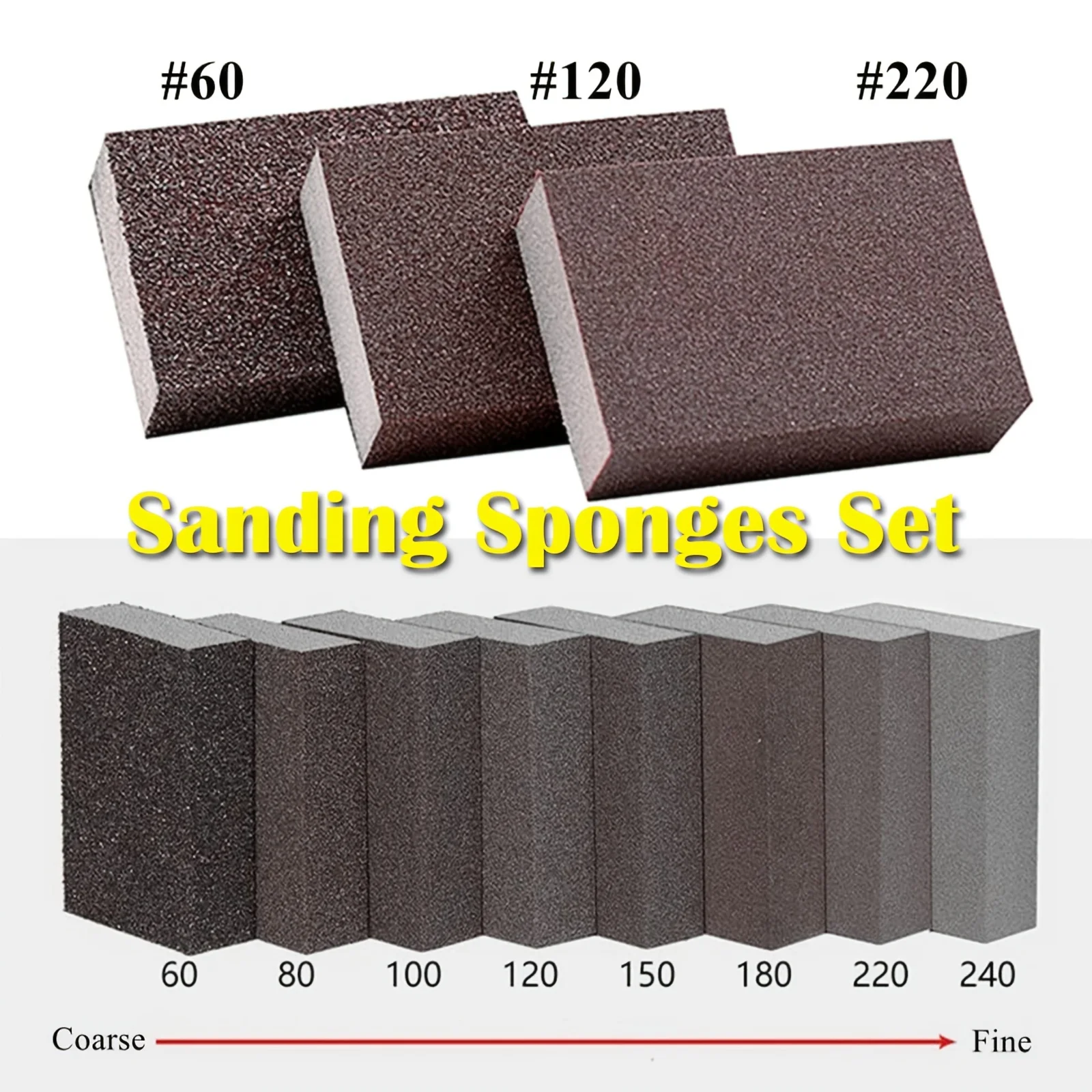 

3Pcs Durable Sanding Block Sanding Sponges Set for Drywall Wood Metal Washable & Reusable Sandpaper Blocks in 60 120 220 Grit