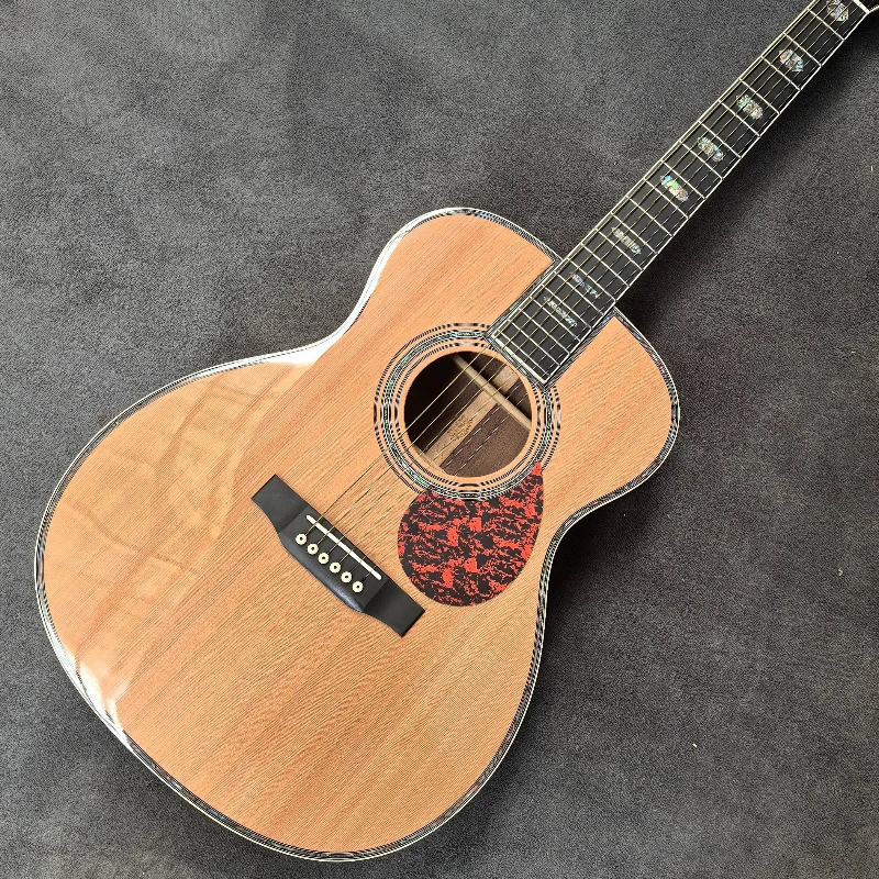 Hot sale OM45 Series Acoustic Guitar Red Cedar Body Solid Top Profile Full Abalone Shell Inlaid Acoustic Unisex 6 Strings