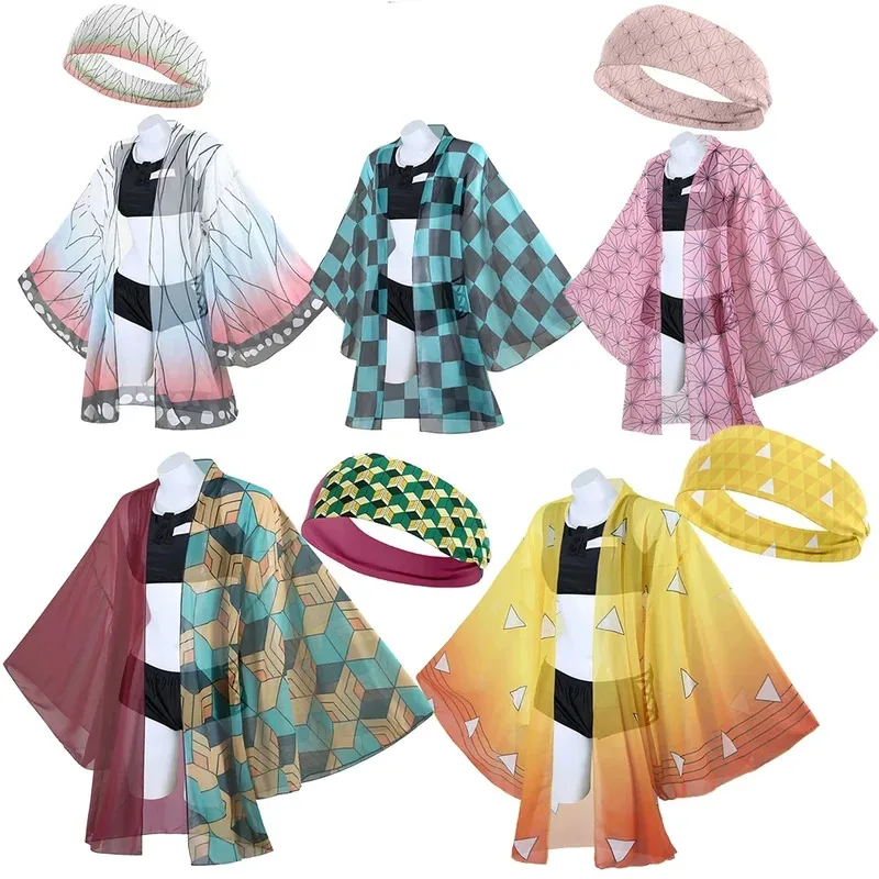 ss23Womens อะนิเมะปีศาจโคโจ ชิโนบุชุดว่ายน้ำบิกินี่ชุดกิโมโนคาร์ดิแกนฤดูร้อนชายหาดอาบน้ำคอสเพลย์ชุดสูทชุด