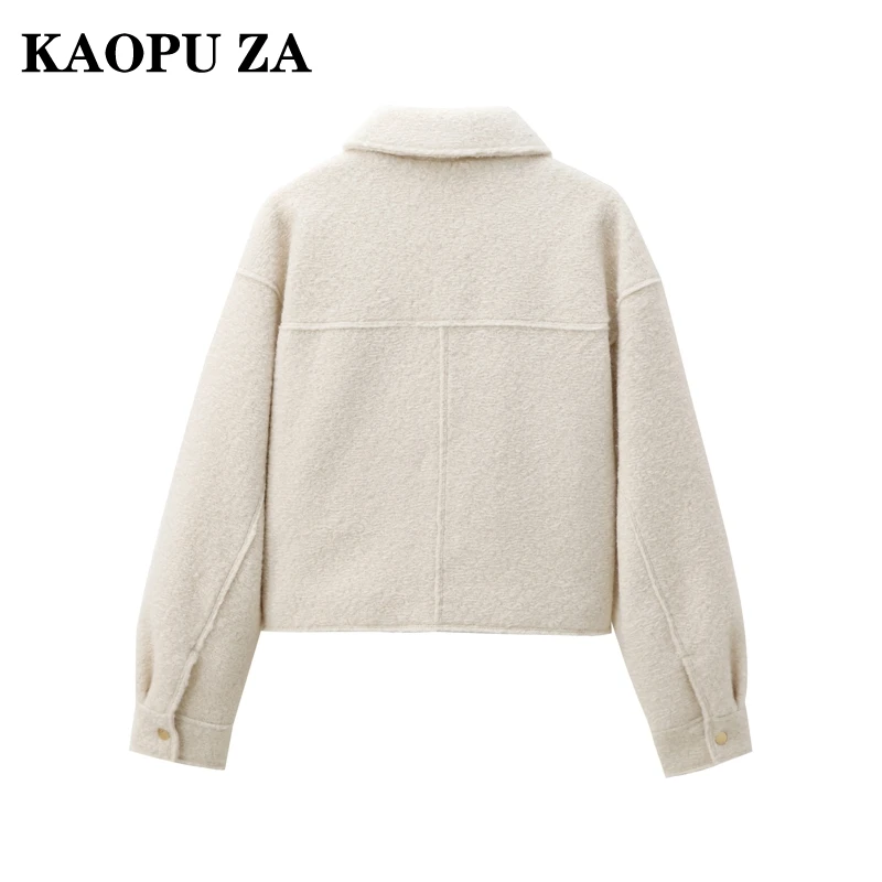 KAOPU ZA 2024 delle nuove donne di autunno casual colletto rovesciato giacca a maniche lunghe cappotto femminile tasche vintage tinta unita cerniera Top