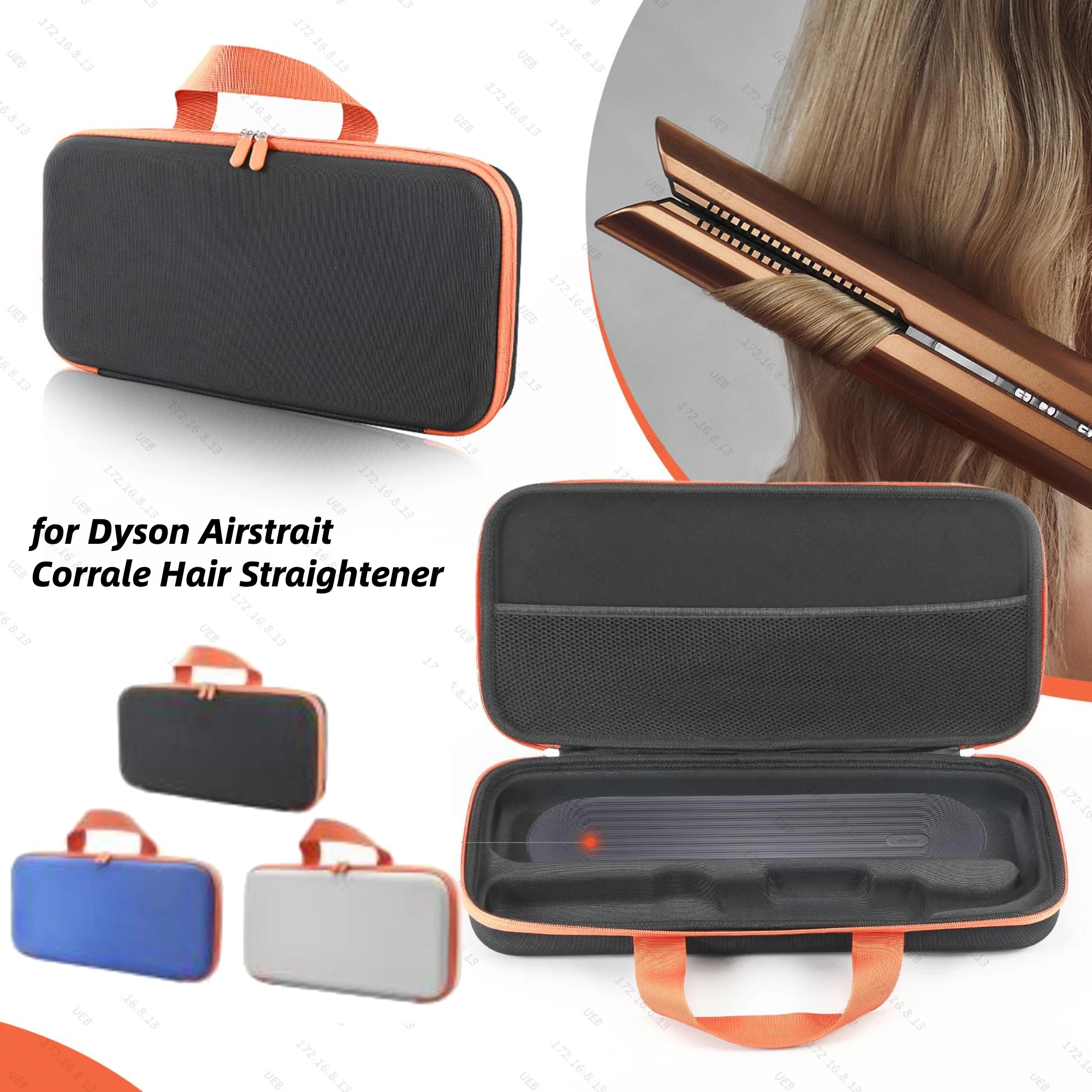 Portable Carry Case with Mesh Bag Protective Case EVA Hard Storage Bag for Dyson Airstrait HT01/Corrale HS03 Hair Straightener