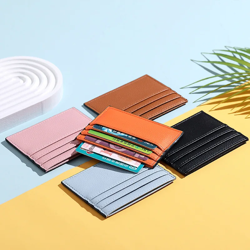 

Ultra-thin PU Leather Mini Wallet Slim Bank Credit Card Holder Men's Business Small ID Case for Women Purse 4 Slots Cardholder