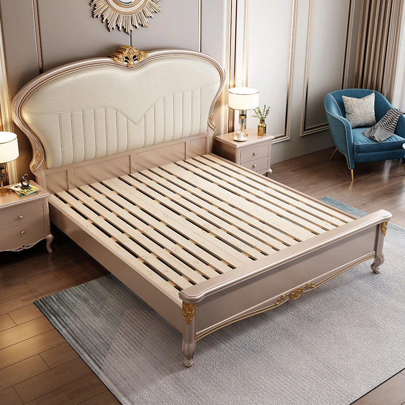 Modern Sumple Style Wooden Fabric Double Bed American Light Luxury Solid Wood Bed Fashionable Confortable Lit 2 Personnes