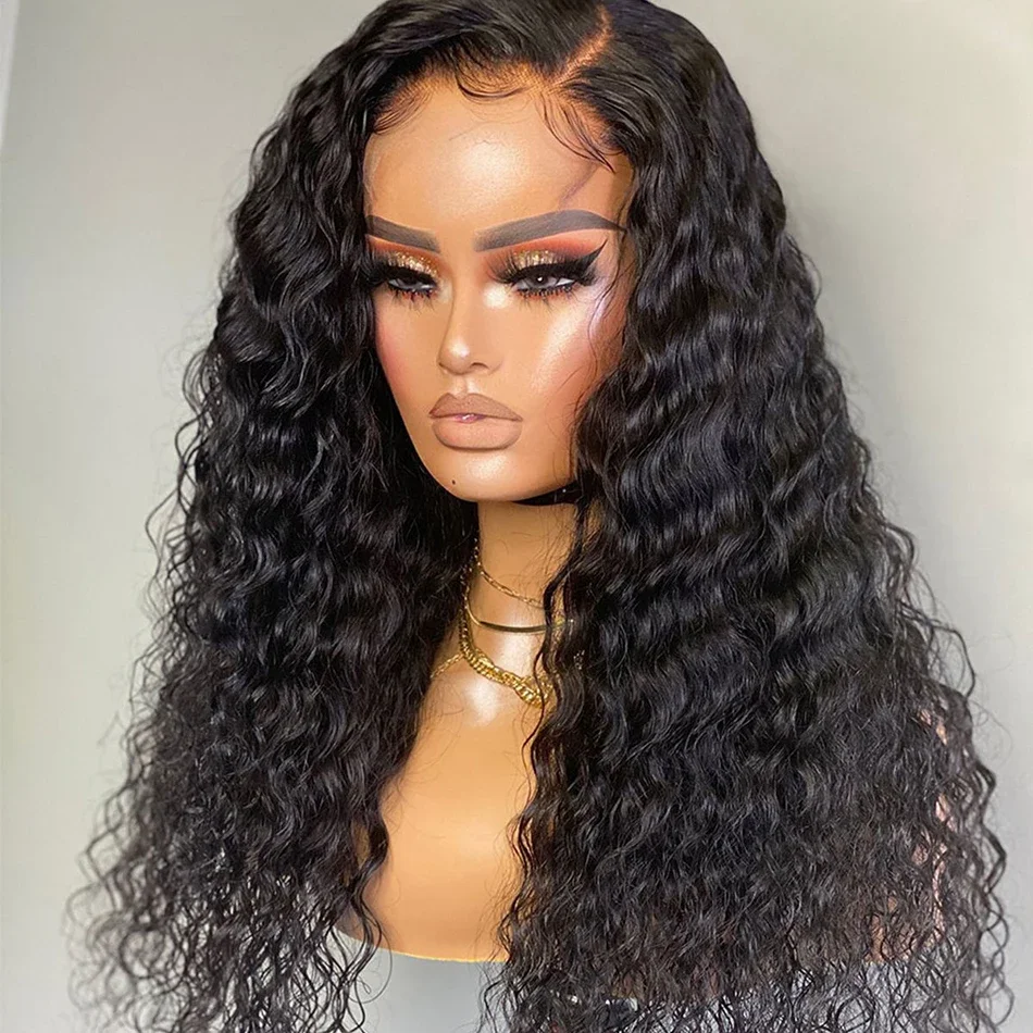 

Natural Black Kinky Curly Soft 26Inch Long Glueless Lace Front Wig For Women With Baby Hair Synthetic Preplucked Daily