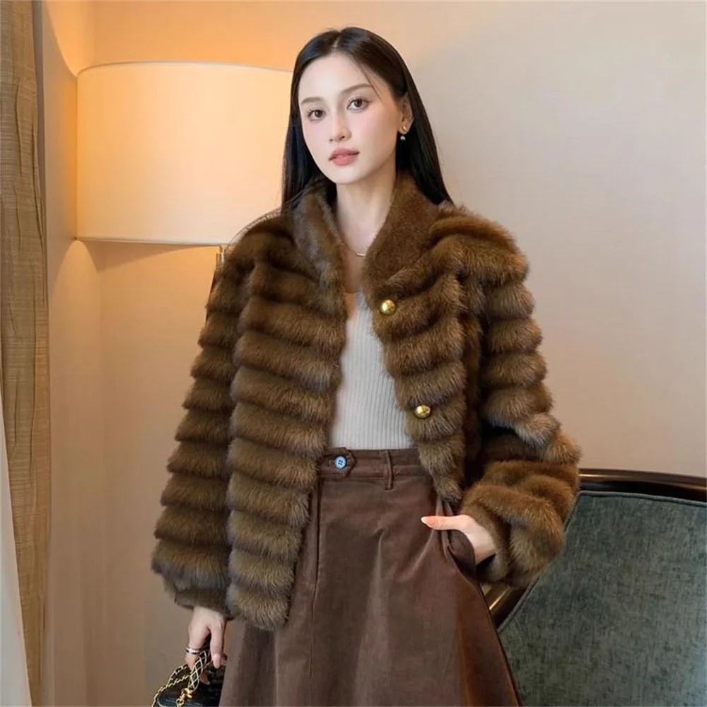 Faux Mink Furฤดูหนาวสําหรับผู้หญิงLapel Faux Furเสื้อแจ็คเก็ตผู้หญิงPlushผู้หญิงStreetwearเสื้อใหม่โดยเฉพาะผู้หญิงWinte