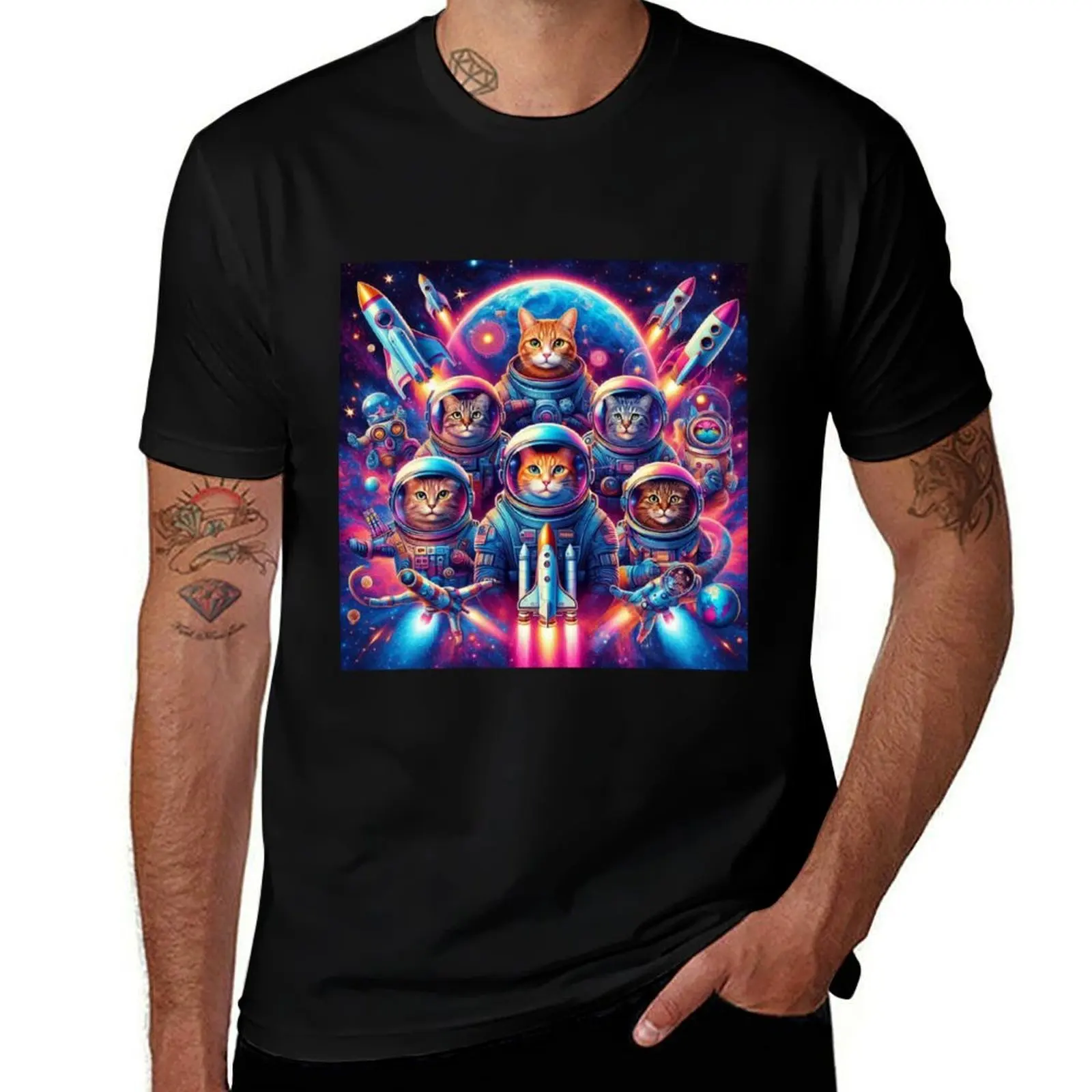 

Cosmic Cats: Cats in space suits, rocket ships, and cosmic backgrounds. T-Shirt essential t shirt tops man t shirt mens clothing