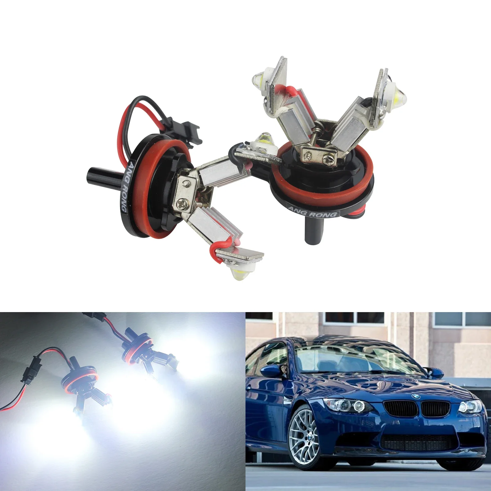 

ANGRONG 2X LED 12W Angel Eyes Halo Ring Headlight H8 Xenon Marker Lamp Error Free Bulbs White Fog lights For BMW E90 E91 E92 E93