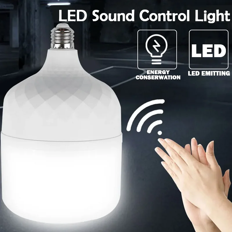 LED E27 Sound Sensor Lamp 5-30W Voice Contorl Lamp Stair Corridor Hallway Light AC220V Cold White Motion Sensor 6500K Light