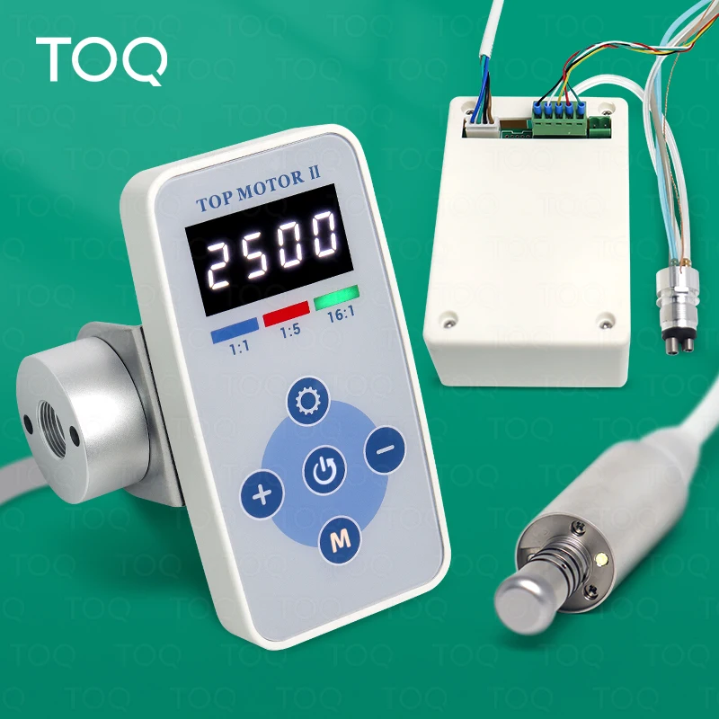 TOQ Dental Portable Brushless Micromotor Internal Water Spray & LED Fiber Optic Electric Motor Compatible 16:1 1:1 1:5 Handpiece
