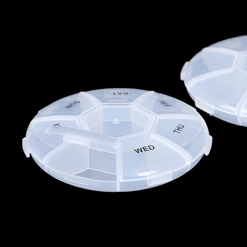 1pc Portable Medicine Box Circular Pill Box Seven Grid Pill Box Round Daily Weekly Tablet Pill Case Splitter Medicine