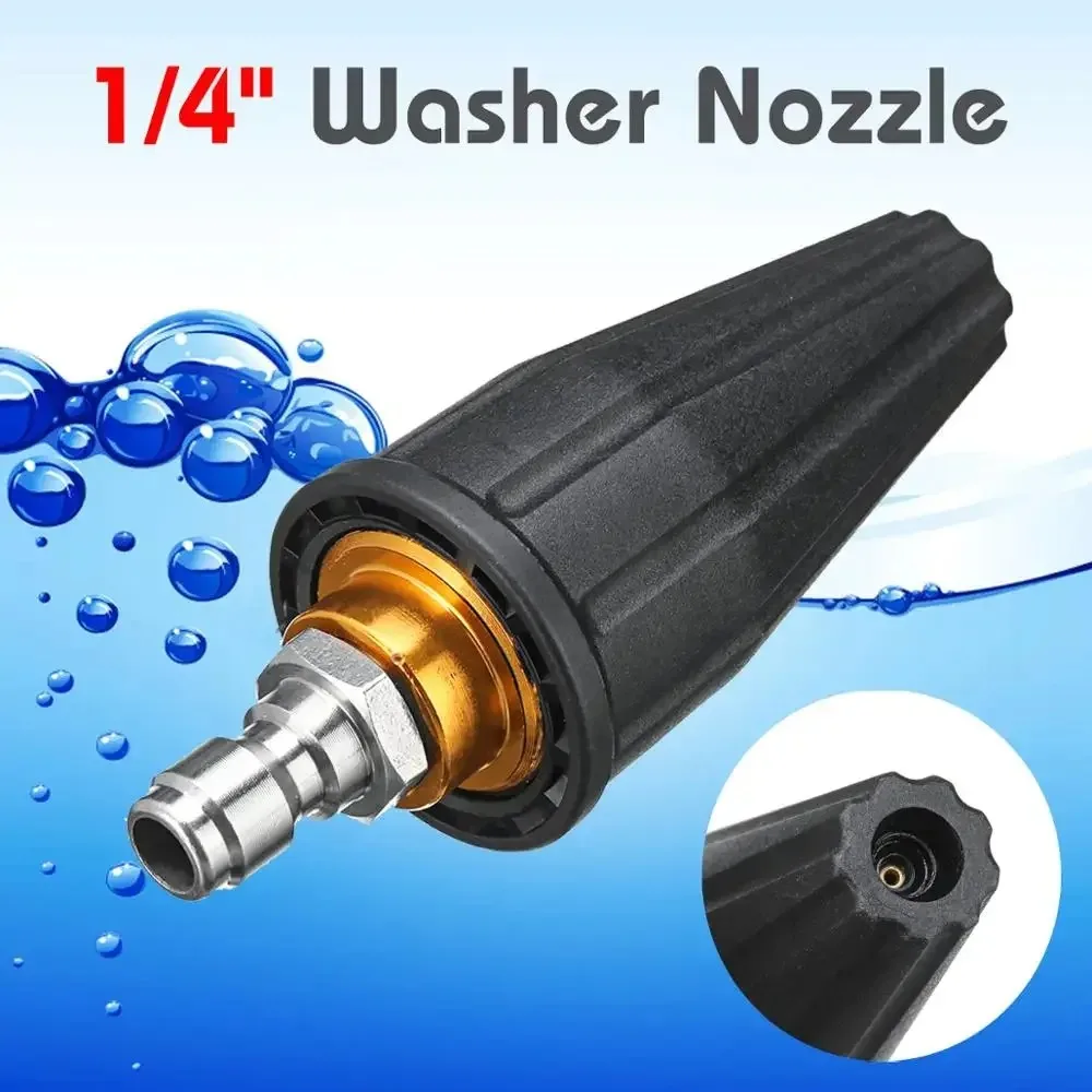 

Car Wash Machine Stainless Steel Ceramic 7mm High Pressure Washer Rotating Turbo Nozzle 3600PSI 1/4 Inch Quick Connect