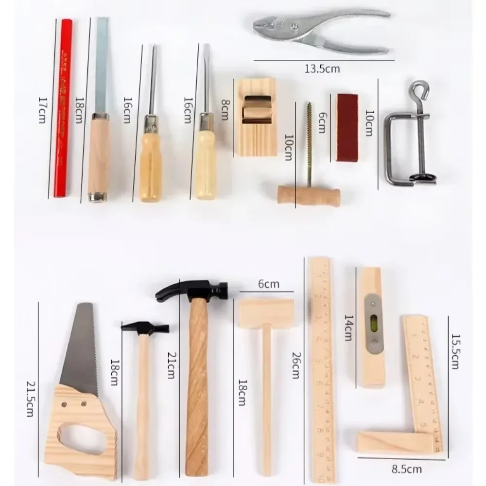 Kids Tool Set Wooden Box with Real Tools Toy Kit for Boys Girls Pretend Play Woodworking Educational Toy Birthday Christmas Gift