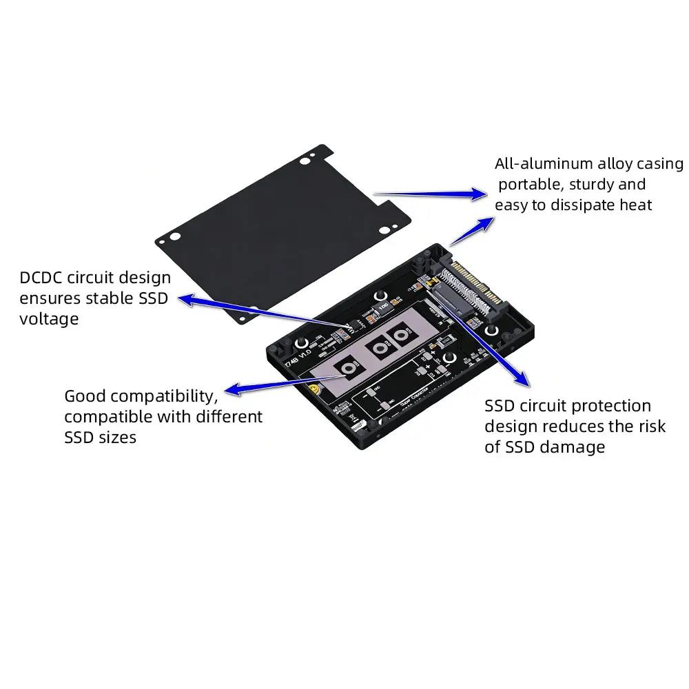 ADT-Link 6Gbps SATA 3.0 M.2 (B&M-key) SATA to SATA Adapter Hard Drive Box Aluminum Alloy Shell Welding AVX 0.022F Supercapacitor
