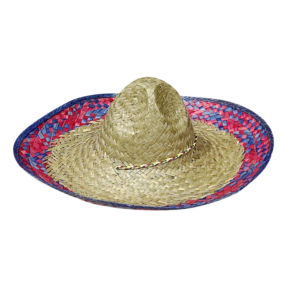 Mexican Sombrero Hat Straw Weave Wide Brim Beach Sun Hat Authentic Mexican Costume Breathable Western Cowgirl Hat view 2