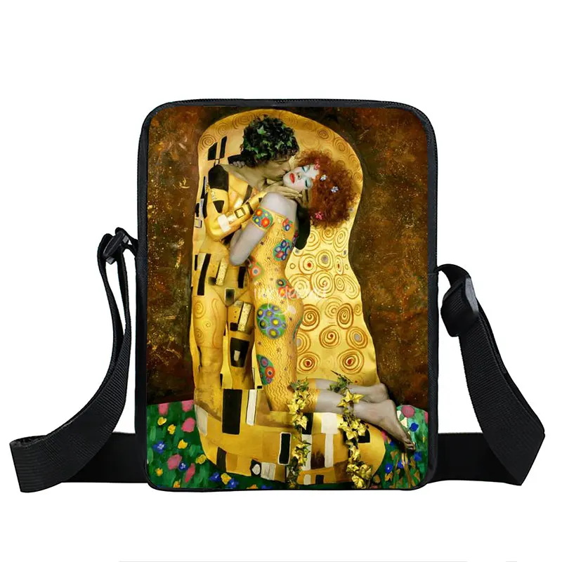 Oil Painting Tear / Kiss Women Handbag Gustav Klimt Ladies Canves Shoulder Bag Girl Crossbody Bag Small Satchel Bookbag Gift