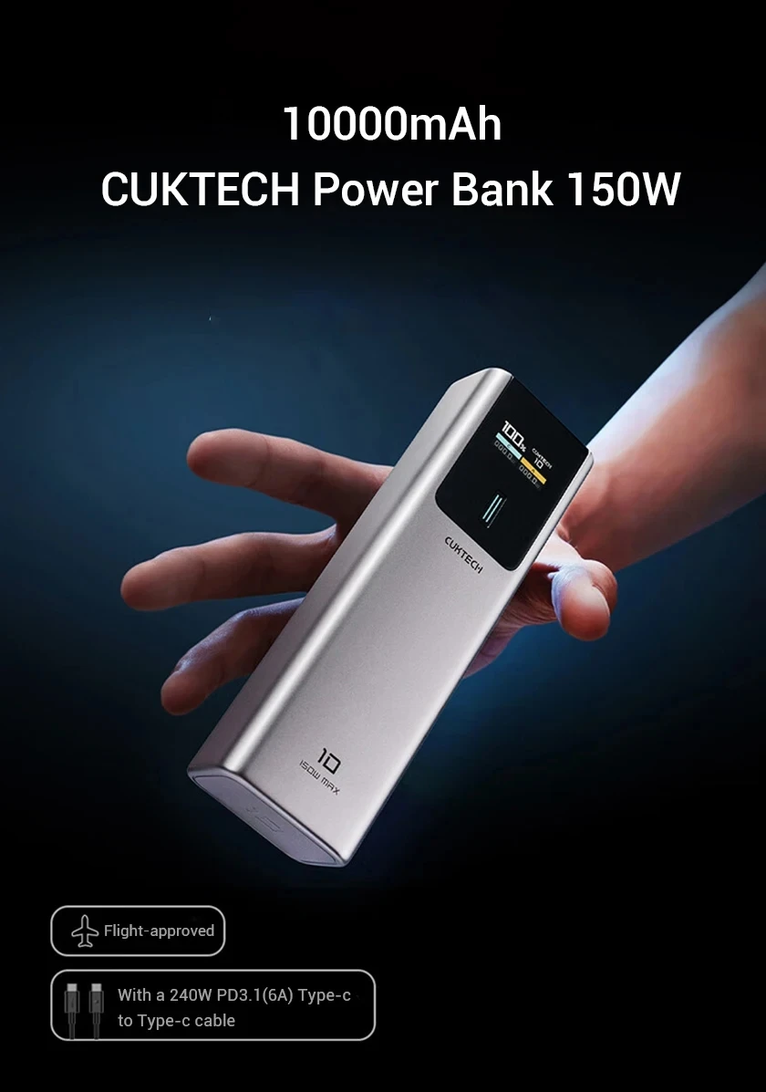 Imagem -04 - Cuktech-power Bank para Macbook Power Bank Carregador Portátil Iphone 15 Xiaomi Max Saída Portas 10000mah Pb100p 150w