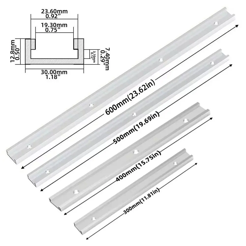 1Pc 300-600mm 30 Type T-Slot Track T-Track Woodworking Bench T Slot T Slider Fixture Slot Slide Aluminium Alloy Slide Guide Rail