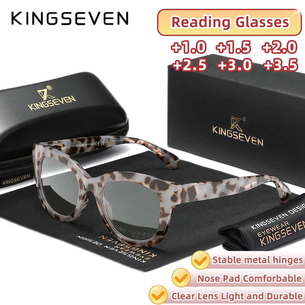 

KINGSEVEN Vintage Square Frame Reading Glasses Men Women Optical Lenses +1.0~+3.5 Blue Light Blocking Hyperopia Eyewear