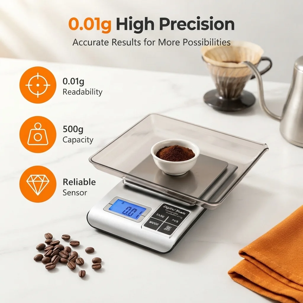 500g/0.01g High Precision Digital Scale Stainless Steel Portable Electronic Balance, Multiuse Scale for Jewelry, Coffee, Kitchen