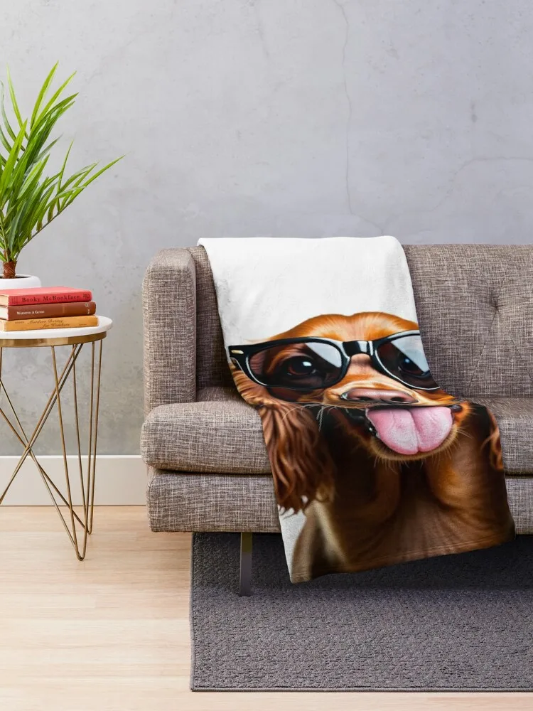 Funny cool Cocker Spaniel wearing sunglasses Throw Blanket sofa bed Blankets For Bed Giant Sofa Plaid on the sofa Blankets