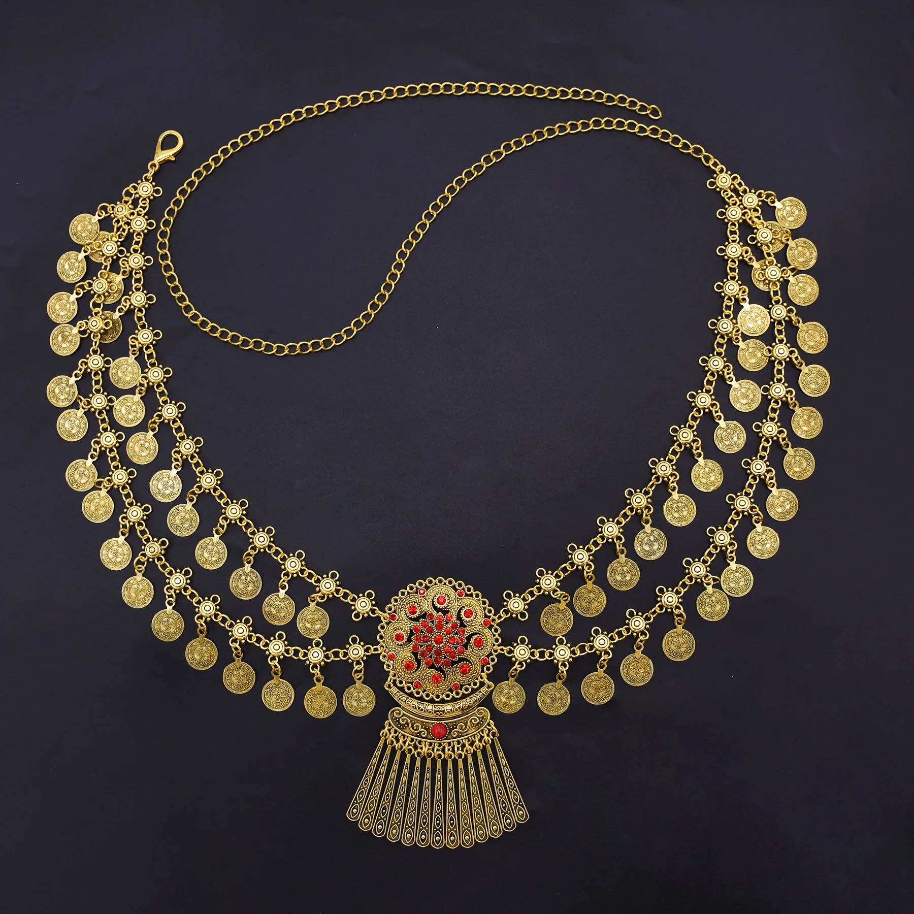 الرجعية طبقة مزدوجة عملات شرابة الرقص الخصر سلسلة شخصية نمط حجر الراين الهندسة الكرندية العرقية القبلية البطن التبعي