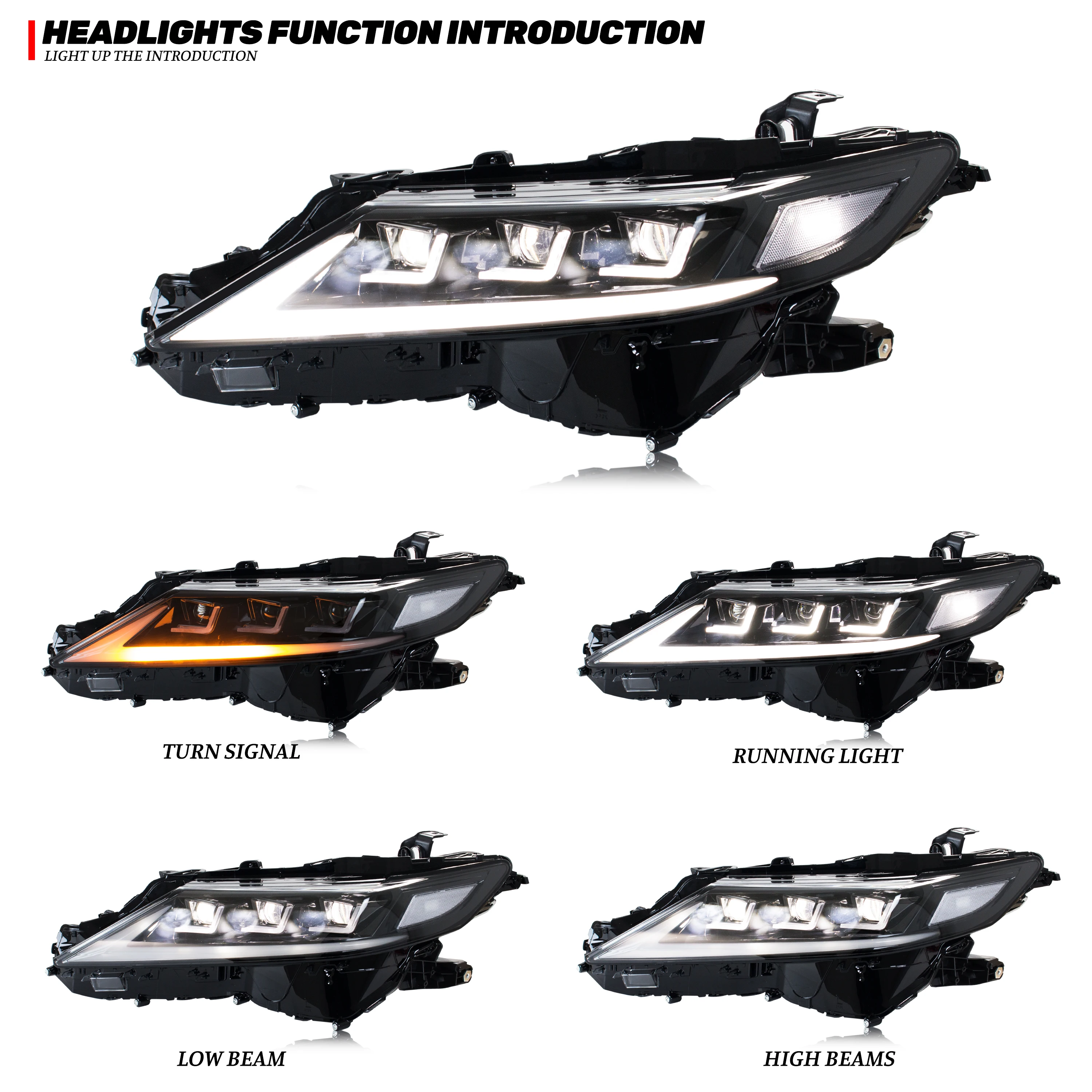 LED Headlights for Toyota Camry 2018-2023 8th Gen Projector Start-up Animation Sequential Blinker DRL Pair Front Lamps Assembly