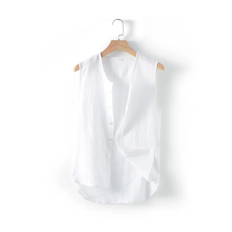 

Linen men's clothing, inner wear and outer wear, round neck fashionable vest, casual linen vest