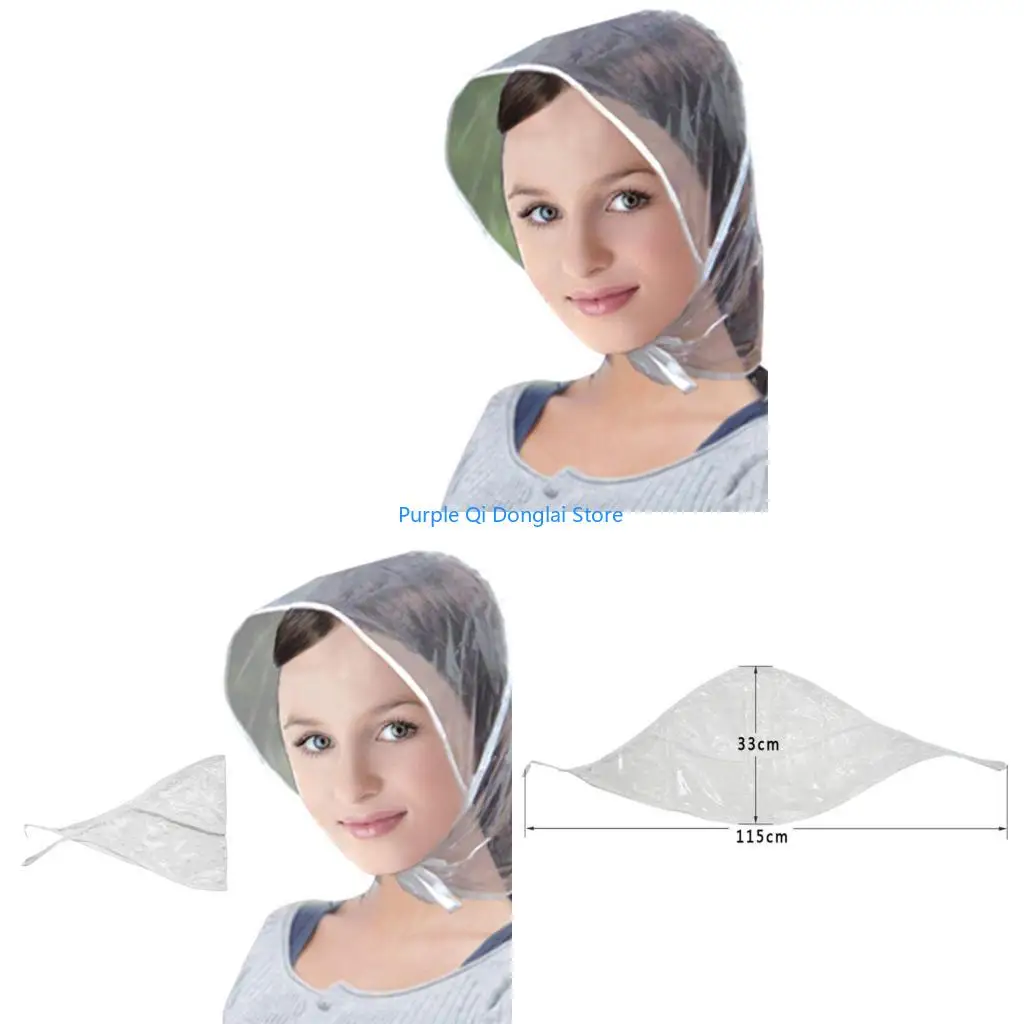 L21E Rain Bonnet with Visor Waterproof Clear Plastic Hat Cap Scarf with Chin Strap