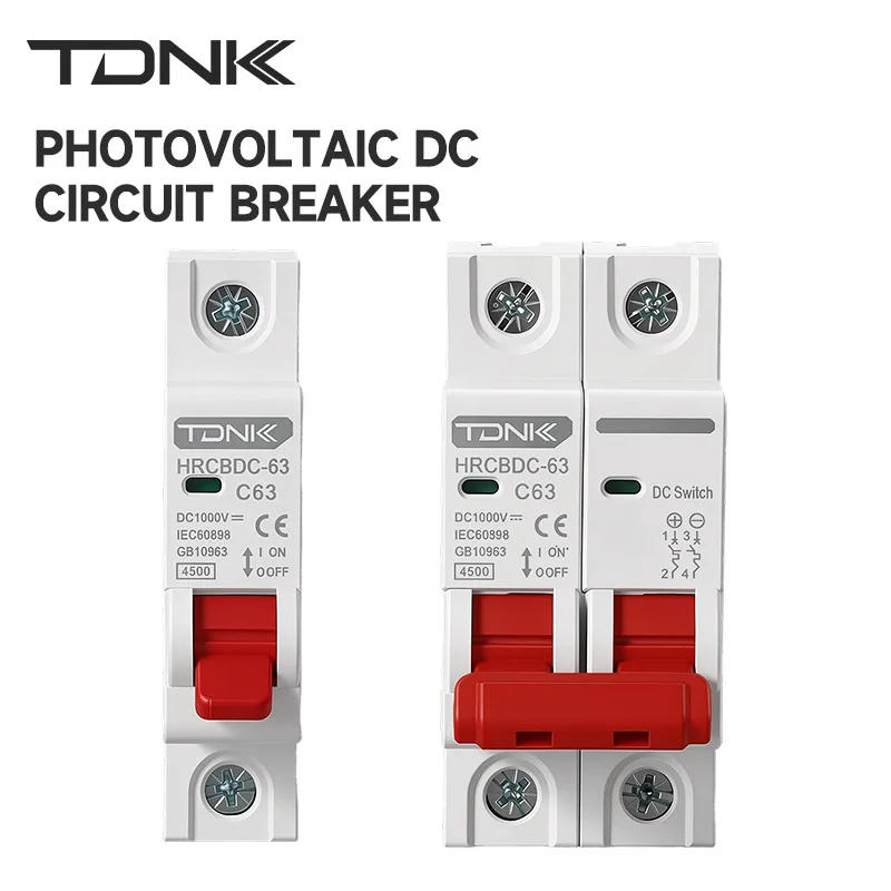 TDNK DC Miniature Circuit Breaker 1P/2P 6A-63A MCB with Overload Short Circuit Protection Air Switch for Din Rail Solar PV Syste