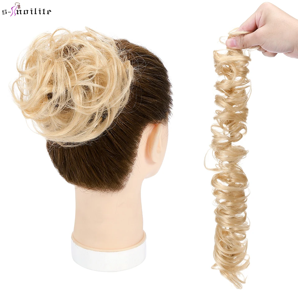 

S-noilite 32g 100% Real Human Hair Curly Donut Chignon Ring Elastic Band Bun Hairpiece For Women Natural Hair Non-Remy Extension