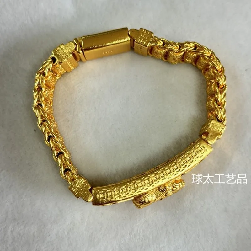 New Gold-Plated Matte Men'S Golden Pixiu Bracelet In Vintage Ethnic Style